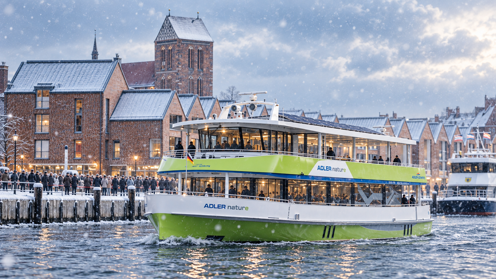 MS Adler Nature in Fahrt vor Wismar im Winter